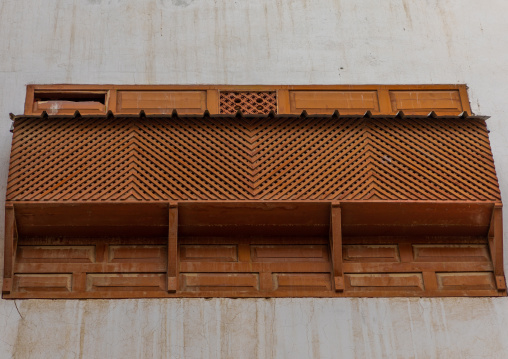 Wooden mashrabiya of an old house in al-Balad quarter, Mecca province, Jeddah, Saudi Arabia