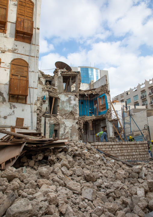 Restoration of an old house with wooden mashrabiyas in al-Balad quarter, Mecca province, Jeddah, Saudi Arabia