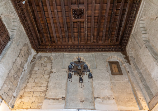 Beautiful decorative stucco plasterwork and wooden ceiling in Abdullah Matbouli house, Mecca province, Jeddah, Saudi Arabia