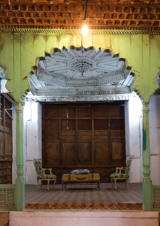 Wooden mashrabiya inside Abdullah Matbouli house in al-Balad quarter, Mecca province, Jeddah, Saudi Arabia