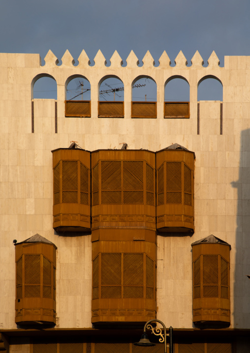 Old house with wooden mashrabiya in al-Balad quarter, Mecca province, Jeddah, Saudi Arabia