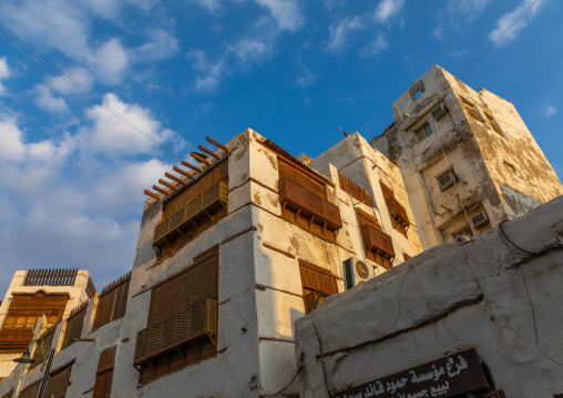 Old house with wooden mashrabiya in al-Balad quarter, Mecca province, Jeddah, Saudi Arabia