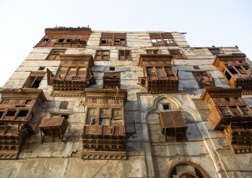 Old house with wooden mashrabiya in al-Balad quarter, Mecca province, Jeddah, Saudi Arabia