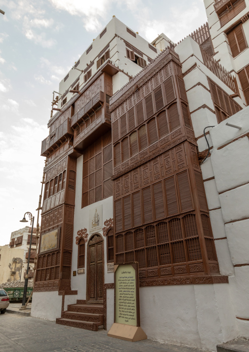 Old house with wooden mashrabiya in al-Balad quarter, Mecca province, Jeddah, Saudi Arabia