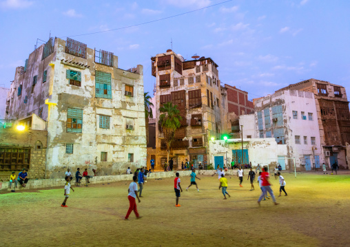 Old houses with wooden mashrabiyas in al-Balad quarter, Mecca province, Jeddah, Saudi Arabia