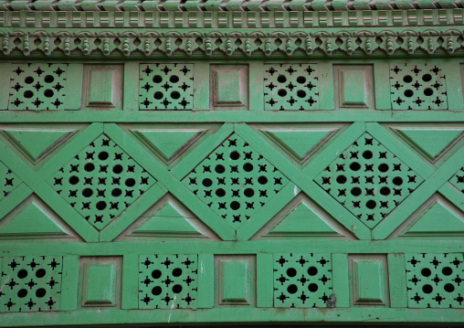 Detail of a wooden mashrabiya of an old house in al-Balad quarter, Mecca province, Jeddah, Saudi Arabia