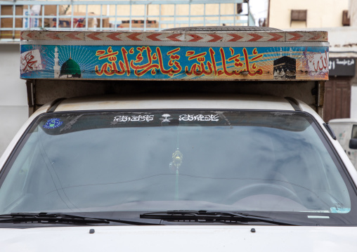 Mecca decoration on the top of a car, Mecca province, Jeddah, Saudi Arabia