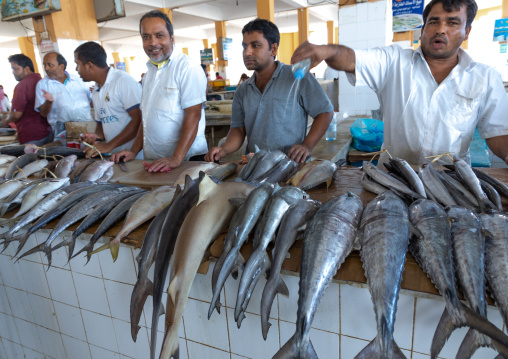 men selling fishes in the fish market, Jizan Province, Jizan, Saudi Arabia