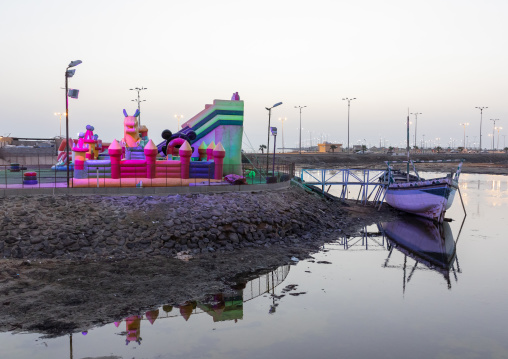 Wooden boat in a harbour at dusk, Jizan Province, Jizan, Saudi Arabia