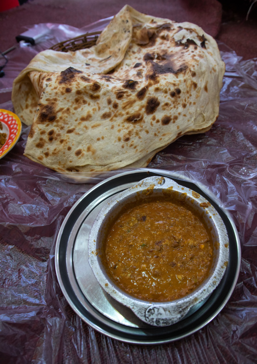 Bread with foul in a local restaurant, Red Sea, Farasan, Saudi Arabia