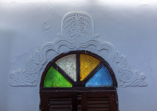 Al Nadji mosque stained window decoration, Red Sea, Farasan, Saudi Arabia