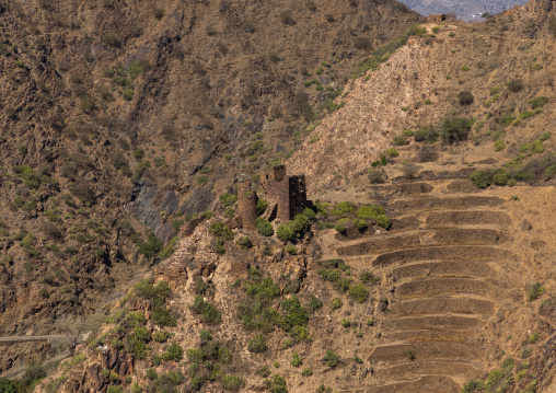 Traditional stone watchtowers in the mountain, Jizan Province, Addayer, Saudi Arabia