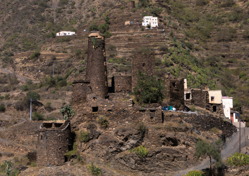 Traditional stone watchtowers in the mountain, Jizan Province, Addayer, Saudi Arabia