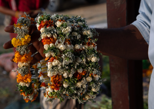 Floral garlands and crowns for sale on a market, Jizan Province, Mahalah, Saudi Arabia