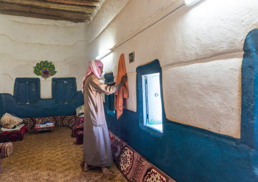 Saudi farmer in his traditional house, Najran Province, Najran, Saudi Arabia