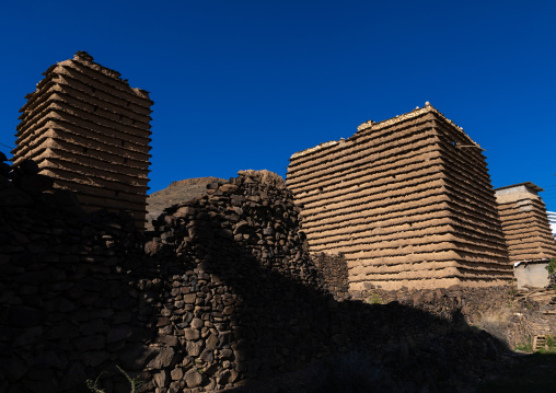 Stone and mud houses with slates, Asir province, Sarat Abidah, Saudi Arabia