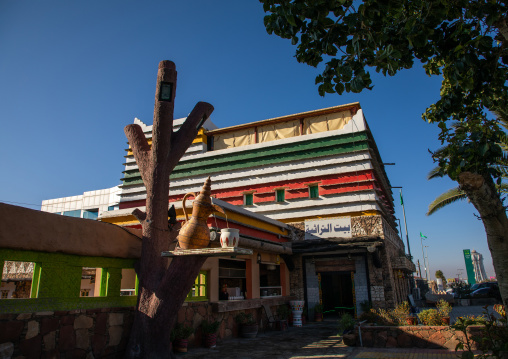 Bin hamsan house with its bright colours, Asir province, Khamis Mushait, Saudi Arabia