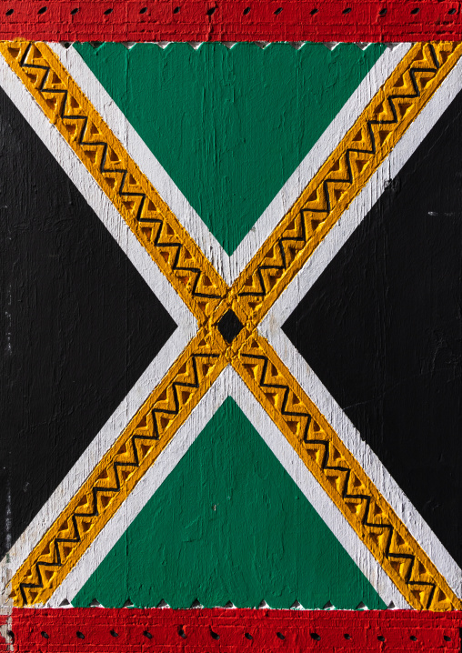 Colorful wooden door of an old asiri house, Asir province, Khamis Mushait, Saudi Arabia