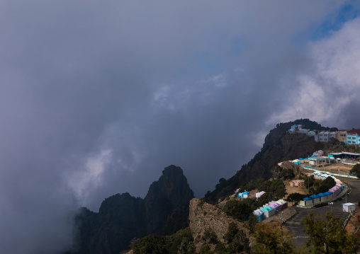 Mountainous village in the fog, Asir province, Abha, Saudi Arabia