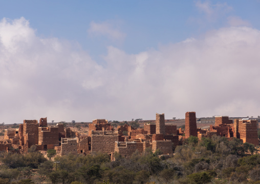 Stone and mud houses with slates in a village, Asir province, Sarat Abidah, Saudi Arabia