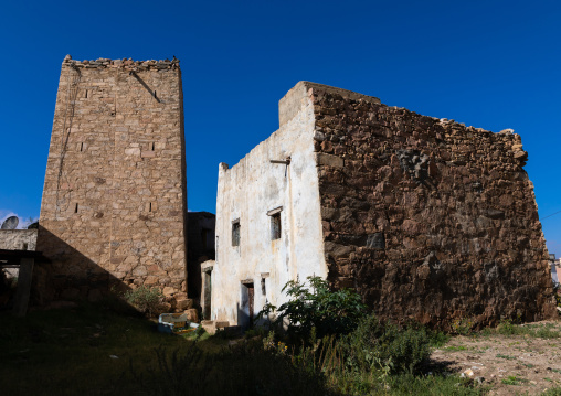 Old traditional houses against blue sky, Asir province, Abha, Saudi Arabia