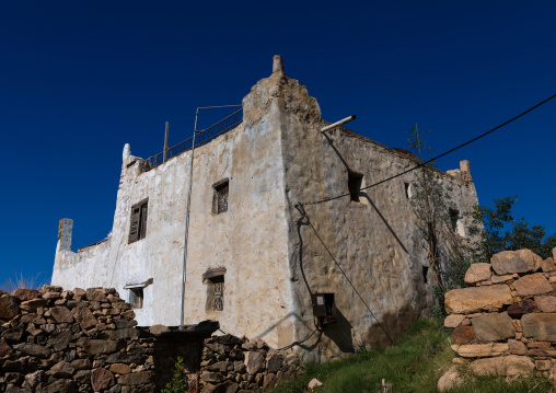 Old traditional house against blue sky, Asir province, Abha, Saudi Arabia