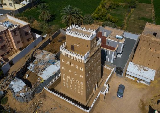 Aerial view of an old village with traditional mud houses, Najran Province, Najran, Saudi Arabia