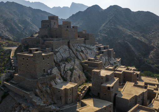 Dhee Ayn marble village aerial view, Al-Bahah region, Al Mukhwah, Saudi Arabia