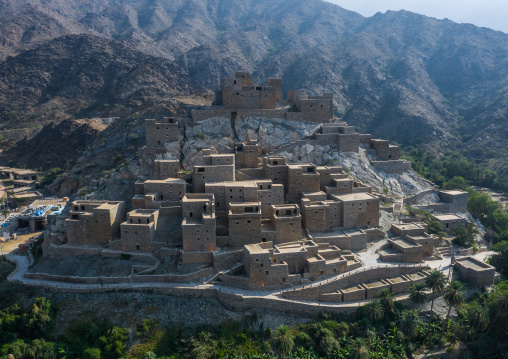 Dhee Ayn marble village aerial view, Al-Bahah region, Al Mukhwah, Saudi Arabia