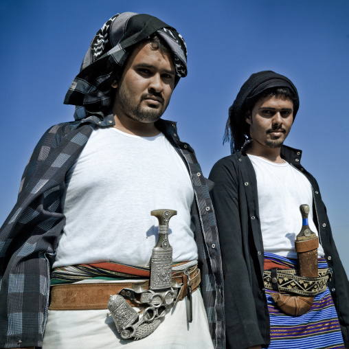 Portrait of flower men wearing a floral crown on the head, Jizan province, Addayer, Saudi Arabia