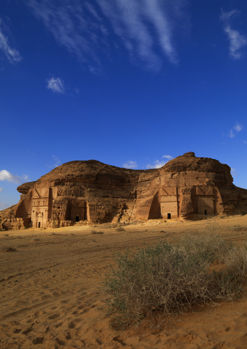 Nabataean tomb in al-Hijr archaeological site in Madain Saleh, Al Madinah Province, Alula, Saudi Arabia