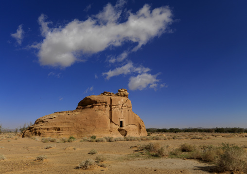 Nabataean tomb in al-Hijr archaeological site in Madain Saleh, Al Madinah Province, Alula, Saudi Arabia