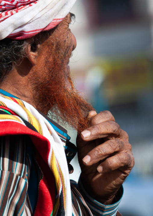 Portrait of an asiri old man with red beard, Asir province, Al Farsha, Saudi Arabia