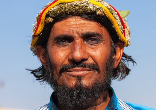 Portrait of an asiri flower man, Asir province, Al Farsha, Saudi Arabia