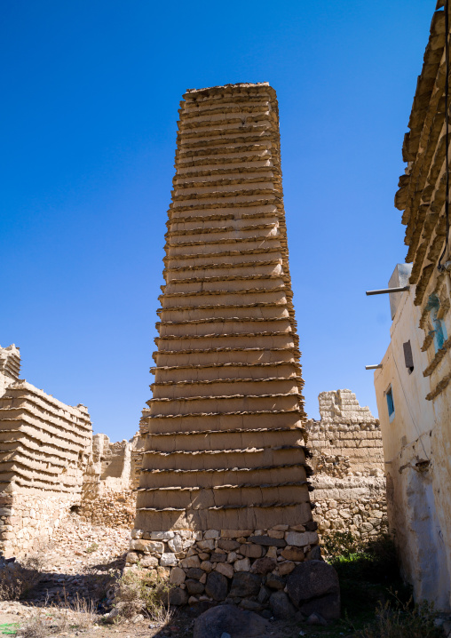 Traditional clay and silt watchtower used as a granary, Asir Province, Ahad Rafidah, Saudi Arabia