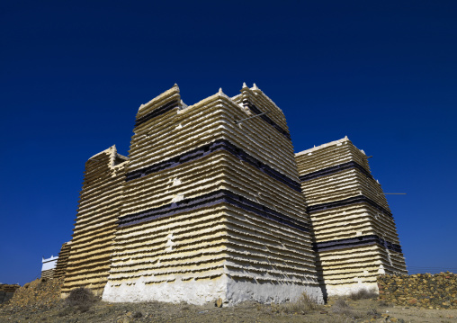 Traditional clay and silt homes in a village, Asir province, Sarat Abidah, Saudi Arabia