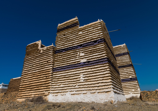 Traditional clay and silt homes in a village, Asir Province, Al Osran, Saudi Arabia