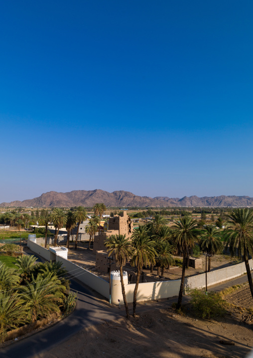 Traditional mud-bricks house in an oasis, Najran Province, Najran, Saudi Arabia