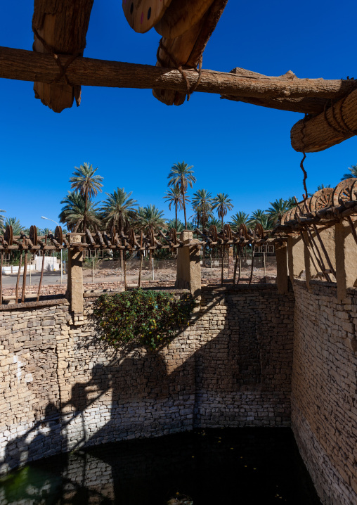 Wooden wheels in the ancient haddaj well, Tabuk province, Tayma, Saudi Arabia