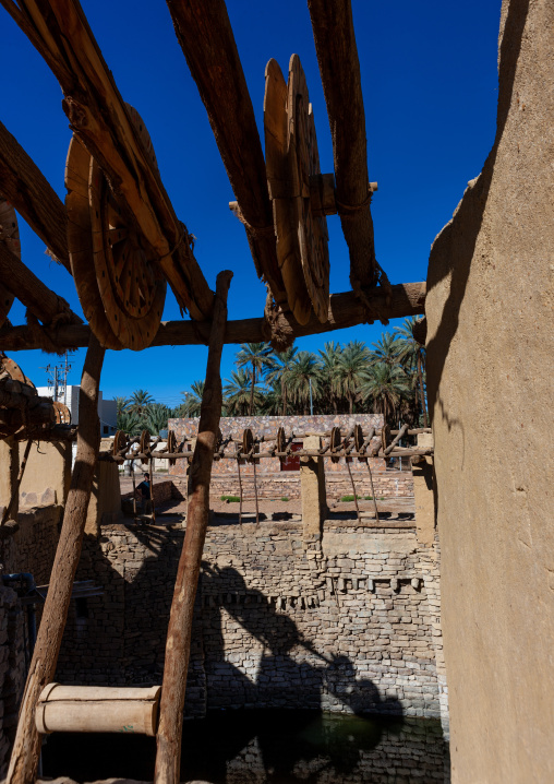 Wooden wheels in the ancient haddaj well, Tabuk province, Tayma, Saudi Arabia