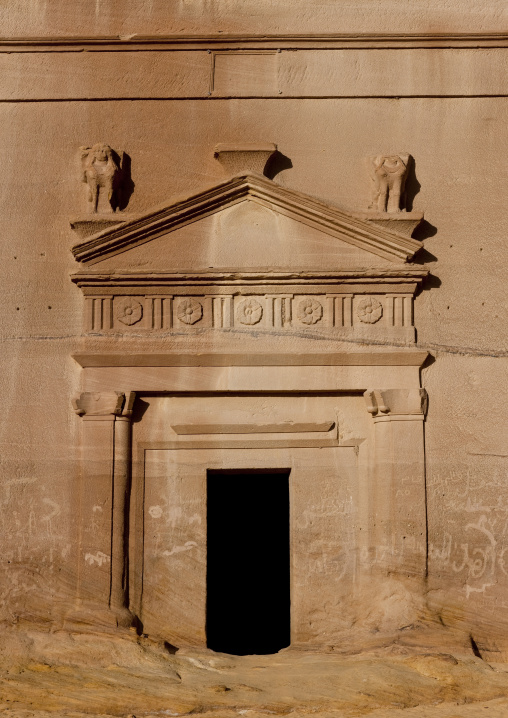 Nabataean tomb in al-Hijr archaeological site in Madain Saleh, Al Madinah Province, Alula, Saudi Arabia