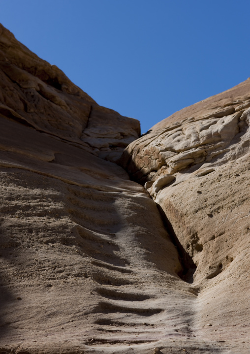 Stairs in the rock in Madain saleh archaeologic site, Al Madinah Province, Alula, Saudi Arabia