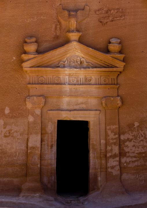 Nabataean tomb in al-Hijr archaeological site in Madain Saleh, Al Madinah Province, Alula, Saudi Arabia