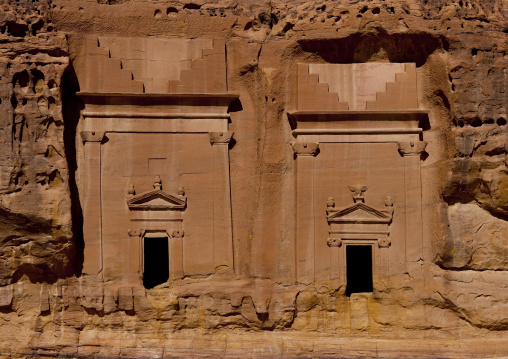 Nabataean tomb in al-Hijr archaeological site in Madain Saleh, Al Madinah Province, Alula, Saudi Arabia