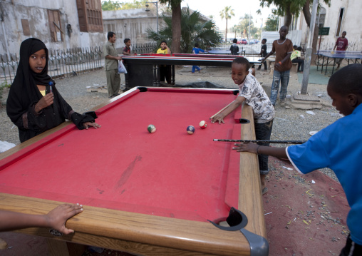 Children playing snooker in Al Balad, Mecca province, Jeddah, Saudi Arabia