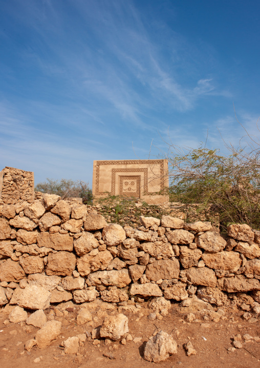 Gypsum decoration of the external walls of a turkish house, Jizan Region, Farasan island, Saudi Arabia