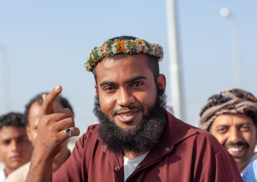 Portrait of an asiri flower man, Jizan Province, Sabya, Saudi Arabia