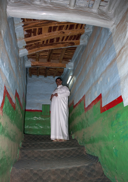 Colorful decoration inside a traditional house, Asir province, Sarat Abidah, Saudi Arabia