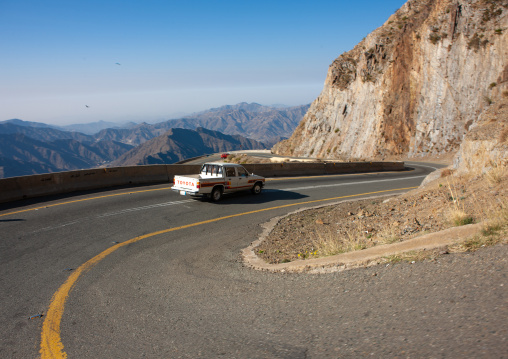 Car driving in the mountain road, Asir Province, Aseer, Saudi Arabia