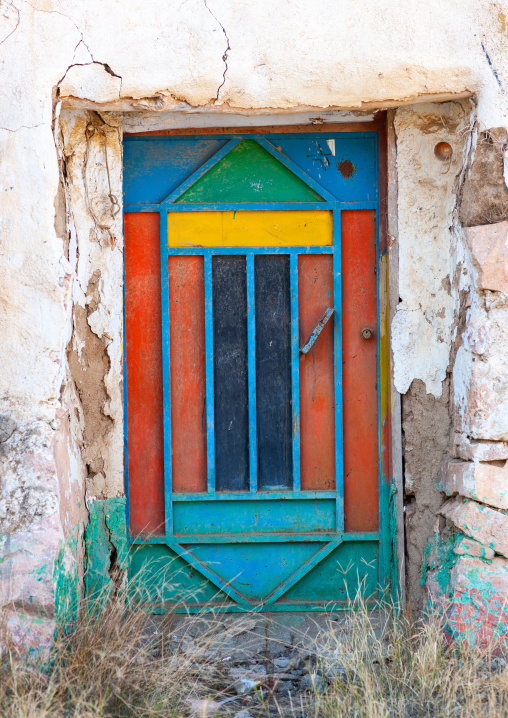 Door in a traditional clay houses in a village, Asir Province, Aseer, Saudi Arabia